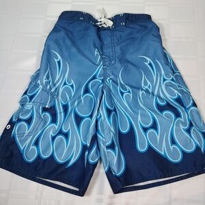(4/$20) Joe Boxer Boy's Blue Flame Swim Board Shorts Size M (10-12)